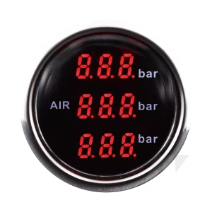 52mm black face stainless rim black dial Triple Air Ride Suspension Gauge Red LED with Sensor