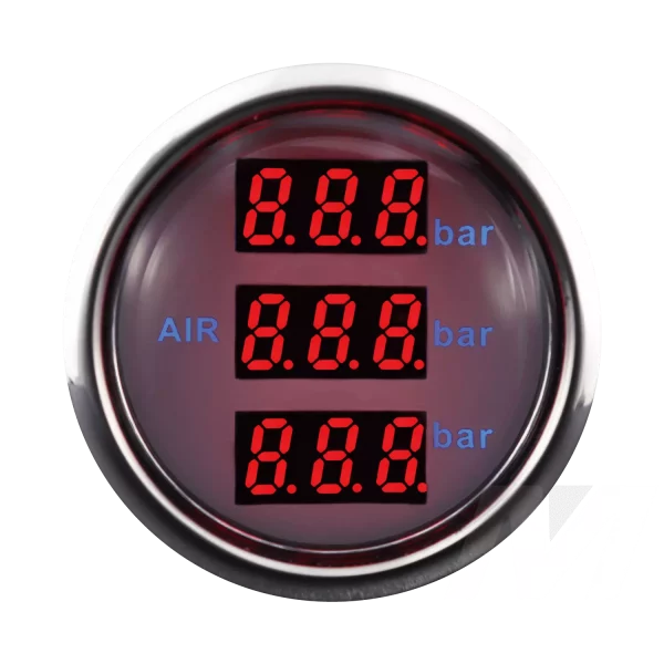 52mm white dial stainless rim Triple Air Ride Suspension Gauge Red LED with Sensor